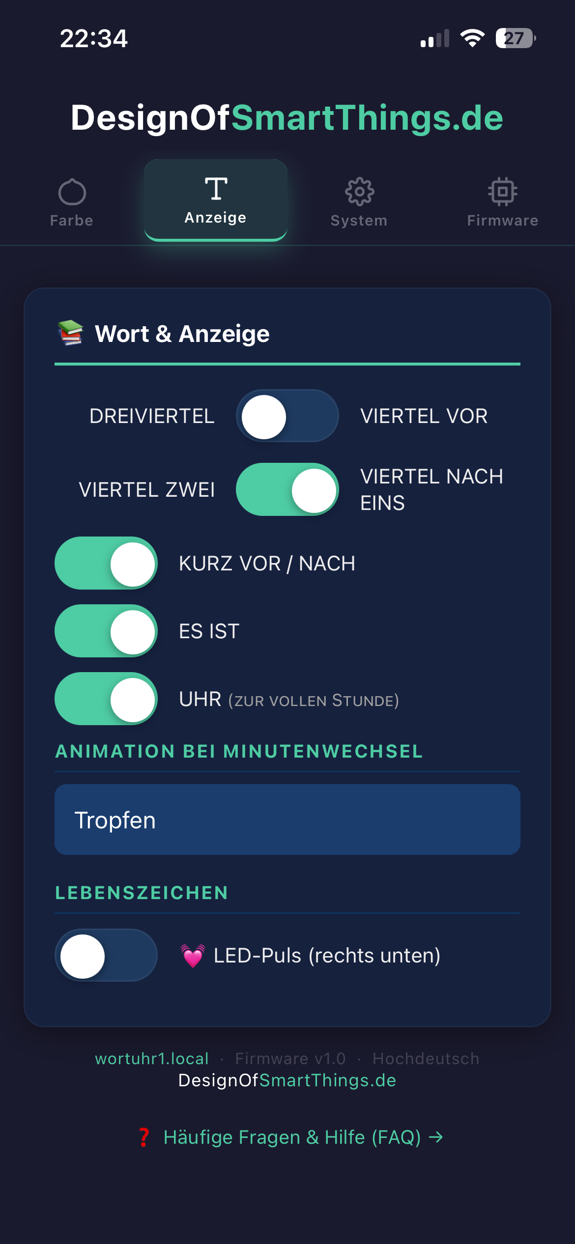 Wortuhr App - Anzeigeeinstellung
