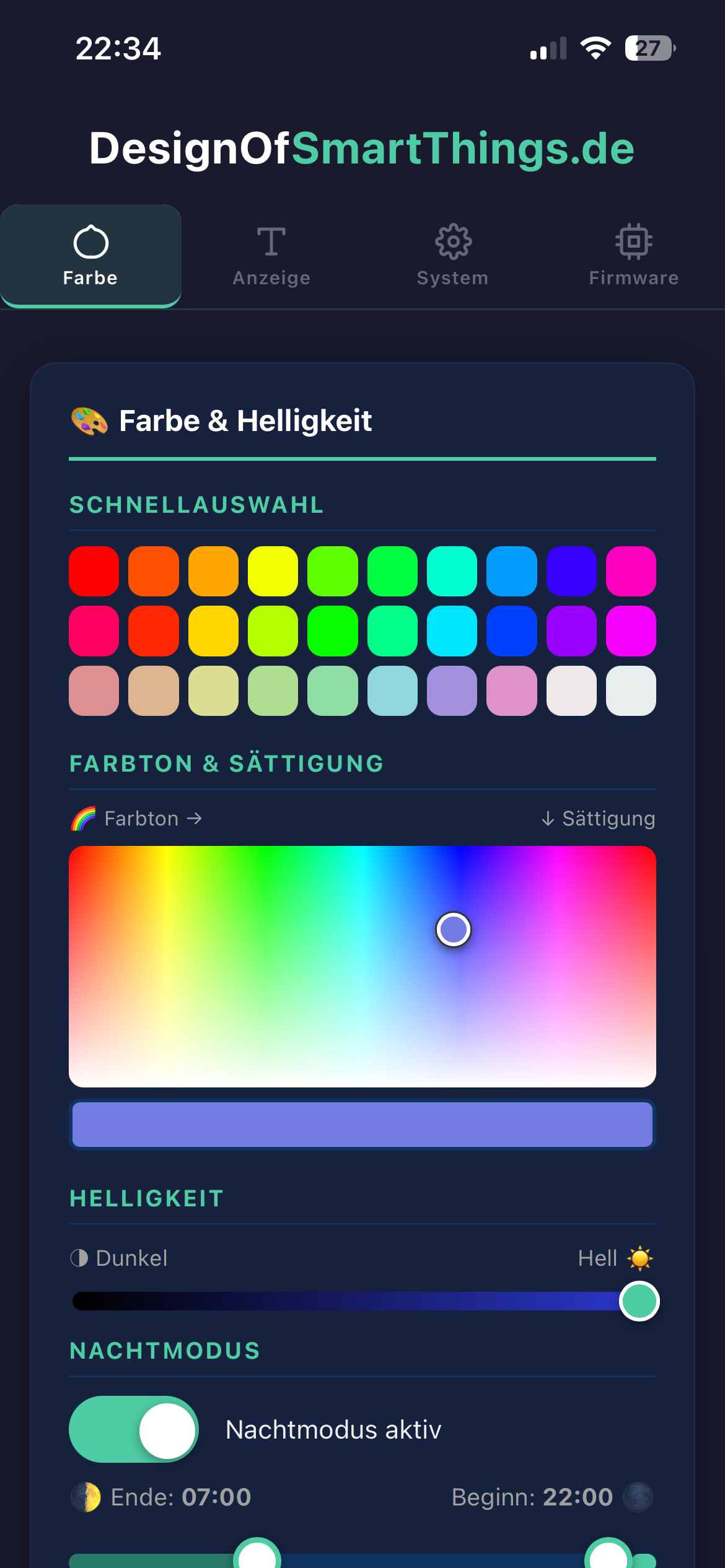 Wortuhr App - Farbeinstellung
